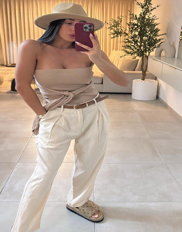 מכנס פשתן שילוב חגורה