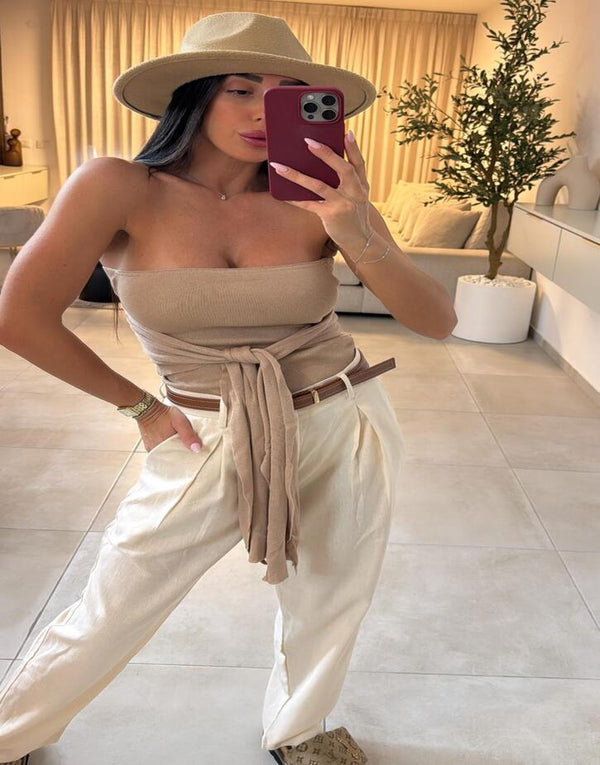 מכנס פשתן שילוב חגורה