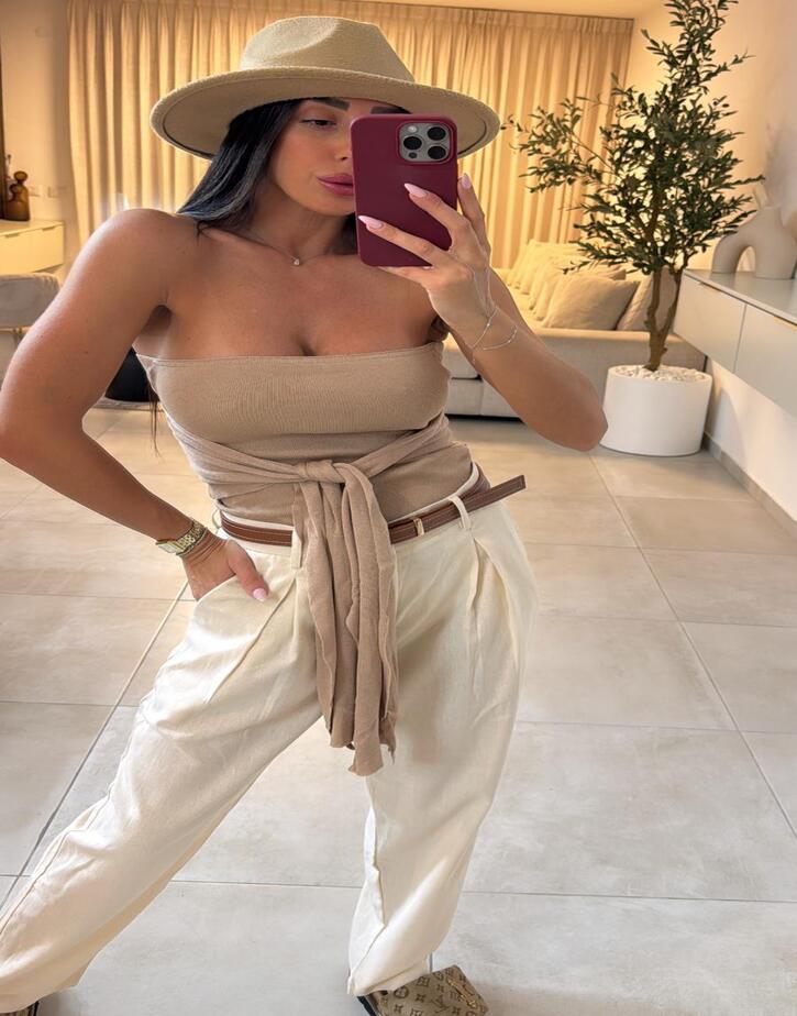 מכנס פשתן שילוב חגורה