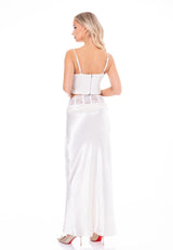 חליפת חצאית סאטן שילוב תחרה